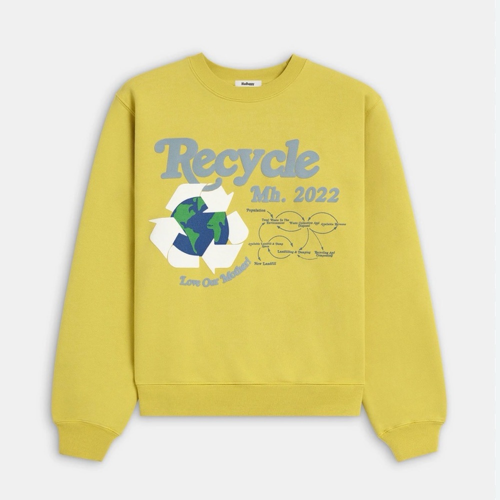 Madhappy Yellow Recycle Graphic Sweatshirt ‘Love Our Mother’ Size Small